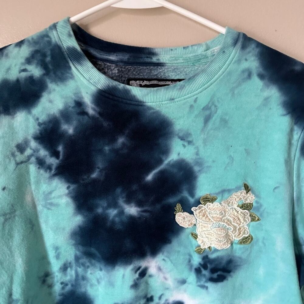 Blind Rooster Sweatshirt Mens SMALL Tie Dye Teal & Purple Crewneck Sakura Tree - Picture 2 of 12
